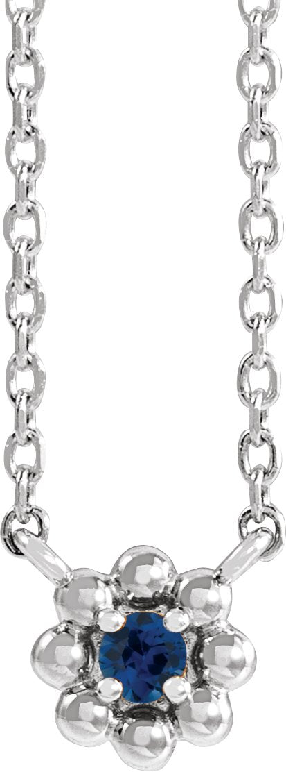 14K Gold Round Lab-Grown Blue Sapphire Accented Beaded Necklace - White Gold