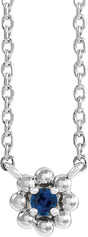 Platinum Round Lab-Grown Blue Sapphire Accented Beaded Necklace