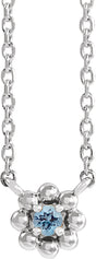 Platinum Round Natural Aquamarine Accented Beaded Necklace