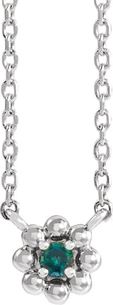 Platinum Round Lab-Grown Alexandrite Accented Beaded Necklace