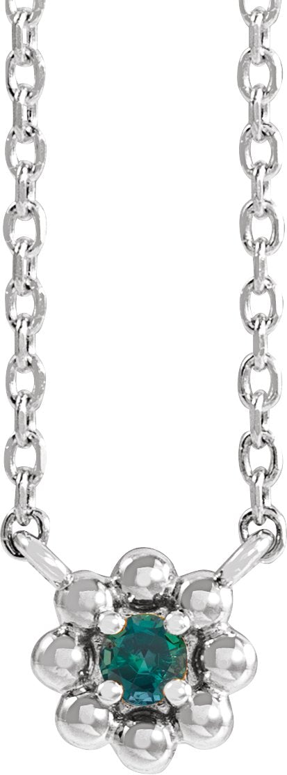 14K Gold Round Lab-Grown Alexandrite Accented Beaded Necklace - White Gold
