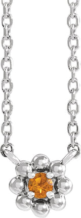 14K Gold Round Natural Citrine Accented Beaded Necklace - White Gold