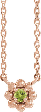 14K Gold Round Natural Peridot Accented Beaded Necklace - Rose Gold