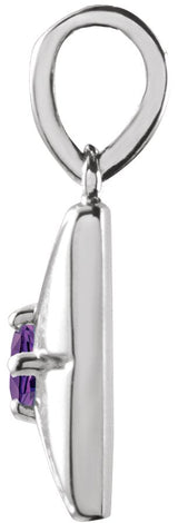 Platinum Round Natural Amethyst Accented Necklace or Pendant - view 2