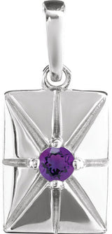 14K Gold Round Natural Amethyst Accented Necklace or Pendant - White Gold