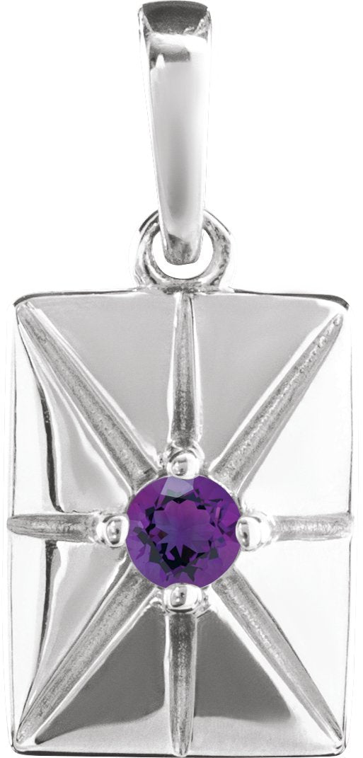 Platinum Round Natural Amethyst Accented Necklace or Pendant