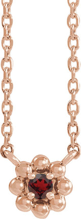 14K Gold Round Natural Mozambique Garnet Accented Beaded Necklace - Rose Gold