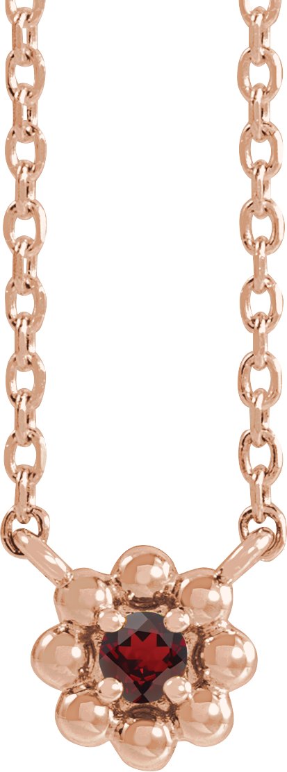 14K Gold Round Natural Mozambique Garnet Accented Beaded Necklace - Rose Gold