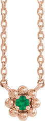 14K Gold Round Natural Emerald Accented Beaded Necklace - Rose Gold