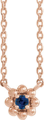 14K Gold Round Natural Blue Sapphire Accented Beaded Necklace - Rose Gold