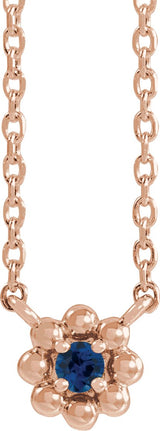 14K Gold Round Lab-Grown Blue Sapphire Accented Beaded Necklace - Rose Gold