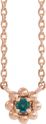 14K Gold Round Natural Alexandrite Accented Beaded Necklace - Rose Gold