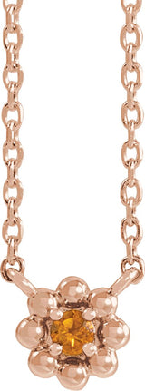 14K Gold Round Natural Citrine Accented Beaded Necklace - Rose Gold