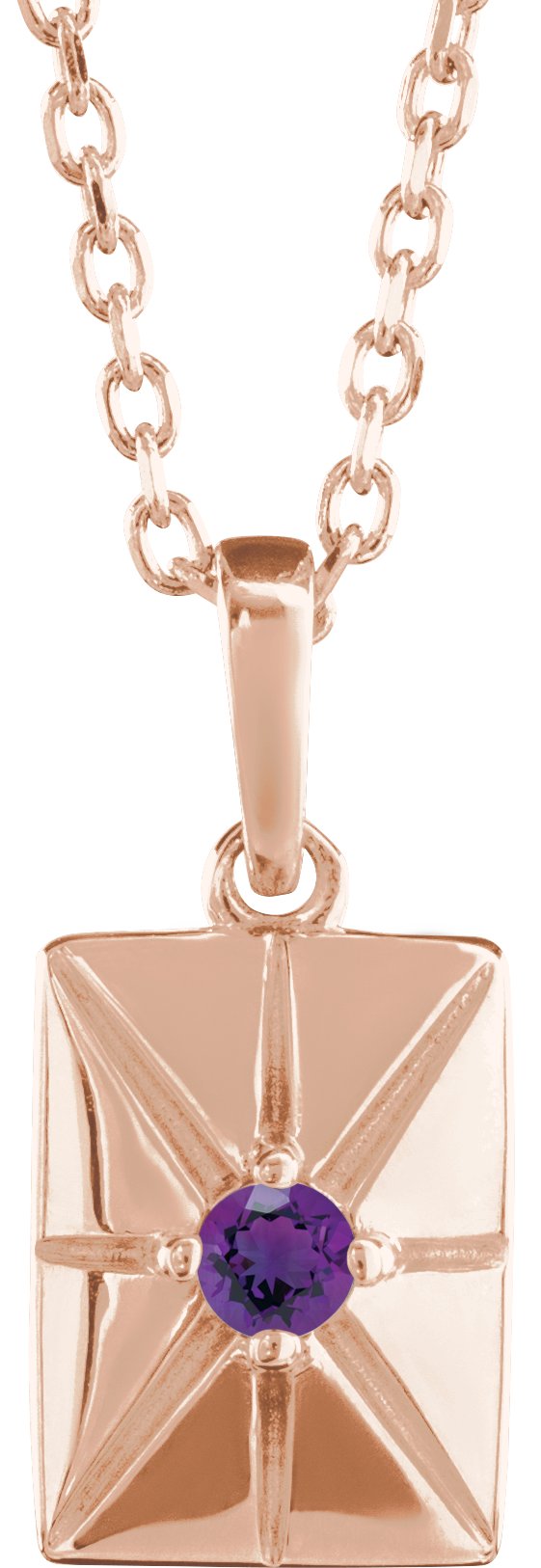 14K Gold Round Natural Amethyst Accented Necklace or Pendant - Rose Gold