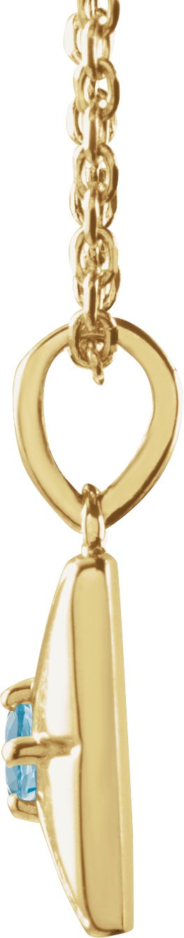 14K Gold Round Natural Aquamarine Accented Necklace or Pendant - Yellow Gold - view 2