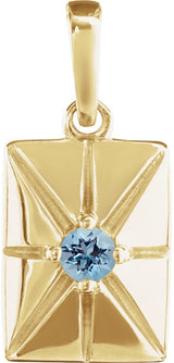 14K Gold Round Natural Aquamarine Accented Necklace or Pendant - Yellow Gold