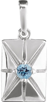 14K Gold Round Natural Aquamarine Accented Necklace or Pendant - White Gold