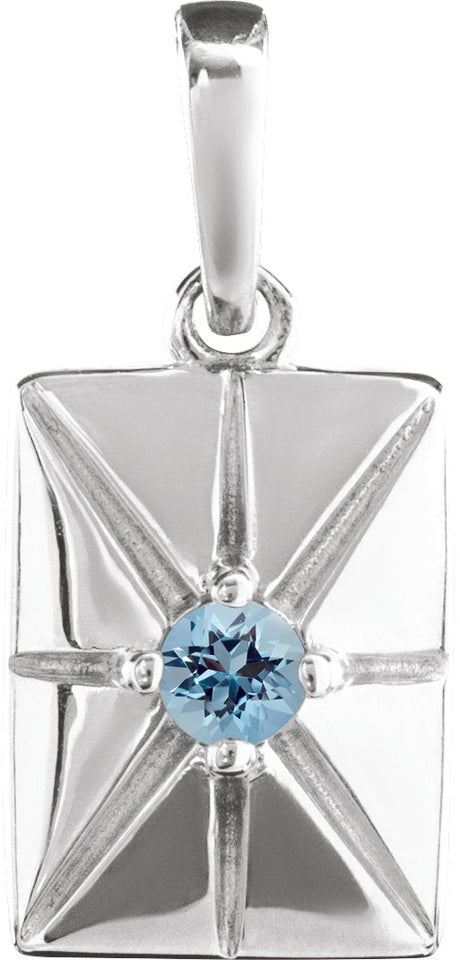 Platinum Round Natural Aquamarine Accented Necklace or Pendant