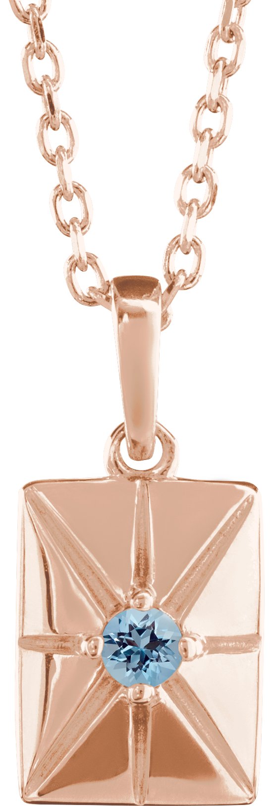14K Gold Round Natural Aquamarine Accented Necklace or Pendant - Rose Gold