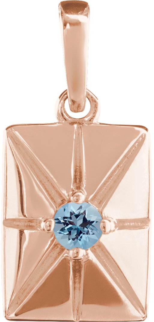 14K Gold Round Natural Aquamarine Accented Necklace or Pendant - Rose Gold