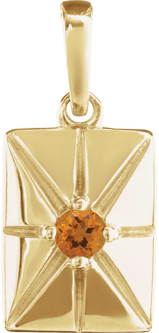 14K Gold Round Natural Citrine Accented Necklace or Pendant - Yellow Gold