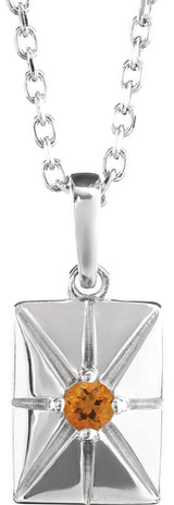 Platinum Round Natural Citrine Accented Necklace or Pendant