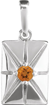 14K Gold Round Natural Citrine Accented Necklace or Pendant - White Gold