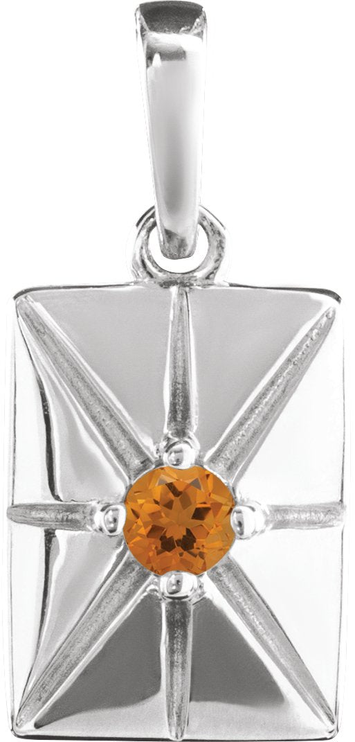 14K Gold Round Natural Citrine Accented Necklace or Pendant - White Gold