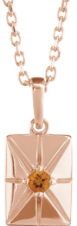 14K Gold Round Natural Citrine Accented Necklace or Pendant - Rose Gold