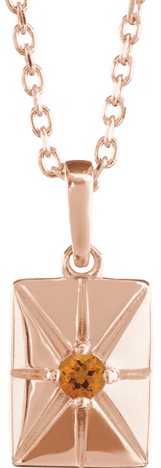 14K Gold Round Natural Citrine Accented Necklace or Pendant - Rose Gold