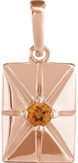 14K Gold Round Natural Citrine Accented Necklace or Pendant - Rose Gold