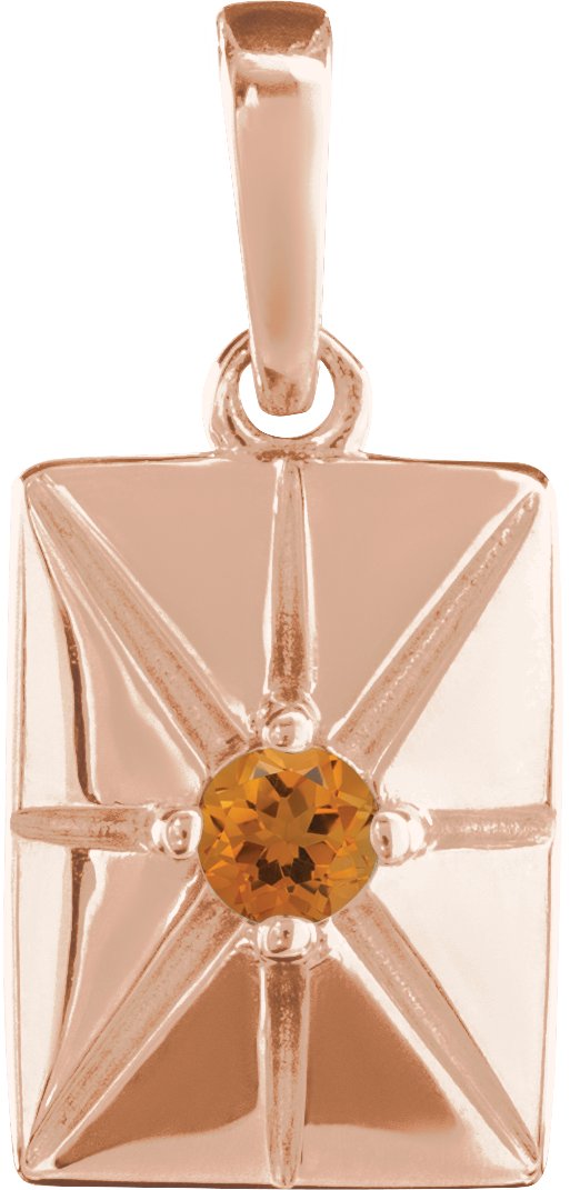 14K Gold Round Natural Citrine Accented Necklace or Pendant - Rose Gold