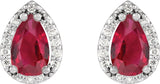 14K Gold Lab-Grown Ruby Pear 4-Prong Halo-Style Low Stud Earring - White Gold - view 4