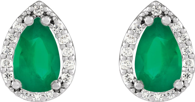 14K Gold Lab-Grown Emerald Pear 4-Prong Halo-Style Low Stud Earring - White Gold - view 4