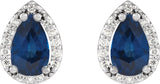 14K Gold Lab-Grown Blue Sapphire Pear 4-Prong Halo-Style Low Stud Earring - White Gold - view 4