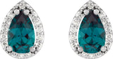 14K Gold Lab-Grown Alexandrite Pear 4-Prong Halo-Style Low Stud Earring - White Gold - view 4