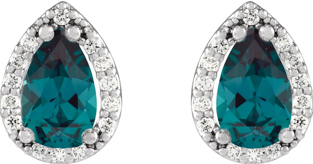 14K Gold Lab-Grown Alexandrite Pear 4-Prong Halo-Style Low Stud Earring - White Gold - view 4