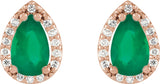 14K Gold Lab-Grown Emerald Pear 4-Prong Halo-Style Low Stud Earring - Rose Gold - view 4