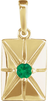 14K Gold Round Natural Emerald Accented Necklace or Pendant - Yellow Gold