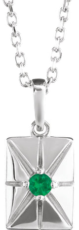 Platinum Round Natural Emerald Accented Necklace or Pendant