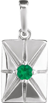 14K Gold Round Natural Emerald Accented Necklace or Pendant - White Gold