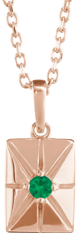 14K Gold Round Lab-Grown Emerald Accented Necklace or Pendant - Rose Gold