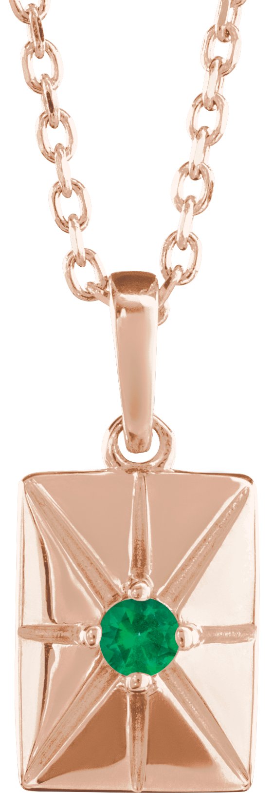 14K Gold Round Lab-Grown Emerald Accented Necklace or Pendant - Rose Gold