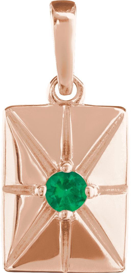 14K Gold Round Natural Emerald Accented Necklace or Pendant - Rose Gold
