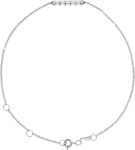 14K Gold Round Natural Diamond Cabochon Bar Bracelet - White Gold
