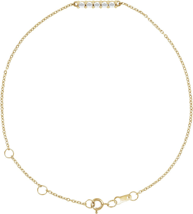 14K Gold Round Natural Diamond Cabochon Bar Bracelet - Yellow Gold
