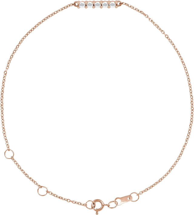 14K Gold Round Natural Diamond Cabochon Bar Bracelet - Rose Gold