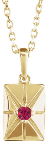 14K Gold Round Lab-Grown Ruby Accented Necklace or Pendant - Yellow Gold