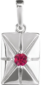 14K Gold Round Lab-Grown Ruby Accented Necklace or Pendant - White Gold