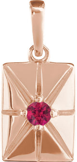 14K Gold Round Natural Ruby Accented Necklace or Pendant - Rose Gold